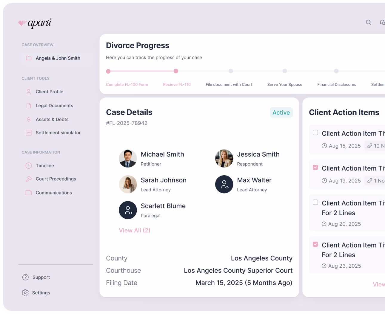 Aparti case dashboard preview